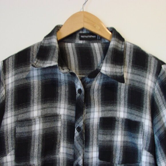PrettyLittleThing Black and White Checked Oversized Shirt Dress Tunic Medium - Picture 6 of 13
